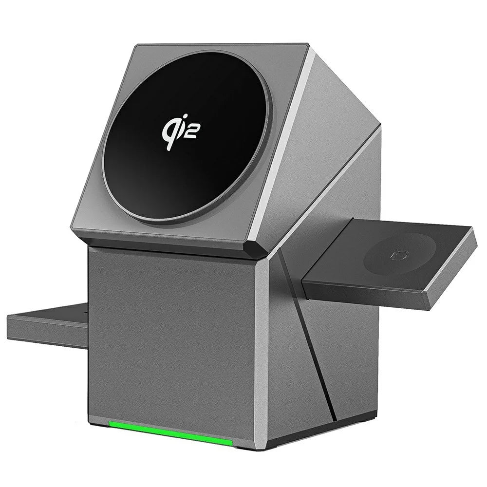 R28 3-in-1 Qi2 15W Wireless Charger Rotating Magnetic Charging Station Desktop Phone Stand for Phone Watch Earbuds - 1