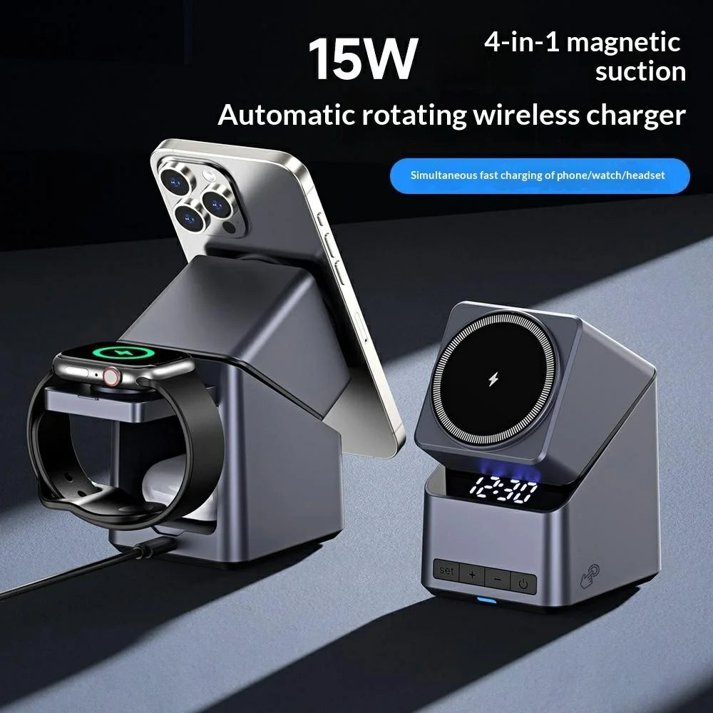 X11 15W Qi2 4-in-1 Wireless Charger Stand 180° Rotating Magnetic Desktop Charging Stand for Phone Watch - 4