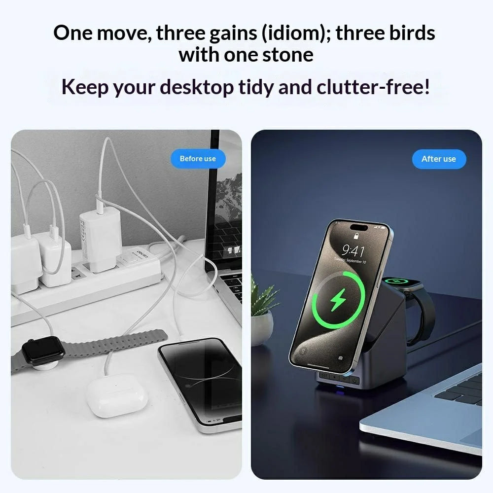 X11 15W Qi2 4-in-1 Wireless Charger Stand 180° Rotating Magnetic Desktop Charging Stand for Phone Watch - 7