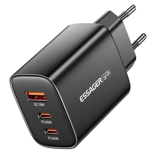 ESSAGER 65W Fast Charging Adapter USB-A + 2 USB-C Travel GaN Charger for Laptop Phone - EU Plug - 1