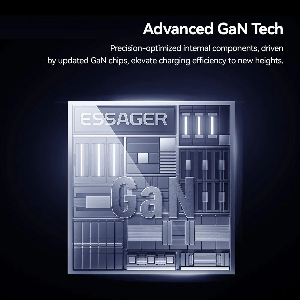 ESSAGER US Plug 33W GaN Travel Charger Type-C + USB-A Dual Port Ultra Slim Fast Charging Adapter - Black - 5