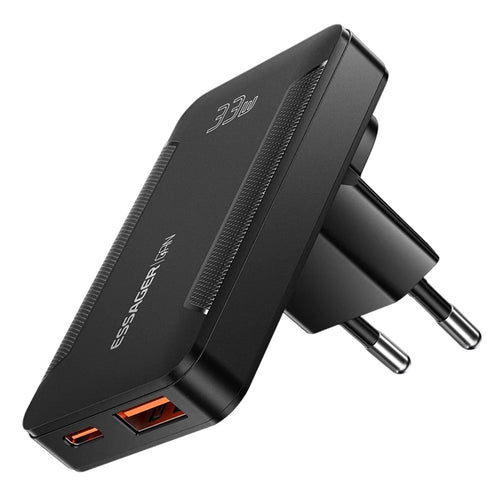 ESSAGER 33W GaN Travel Charger Type-C + USB-A Dual Port Ultra Slim Fast Charging Adapter - EU Plug - 1