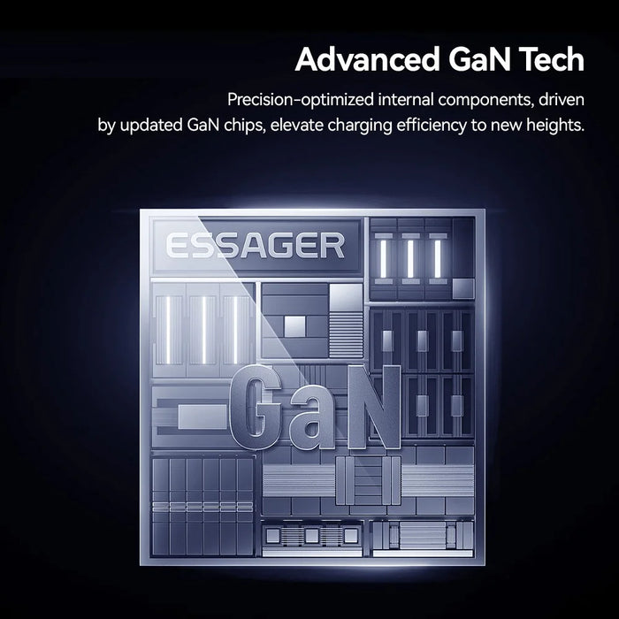 ESSAGER US Plug 65W GaN Ultra Thin Travel Charger USB-C + USB-A Fast Charging Adapter for MacBook iPhone iPad - Black - 5