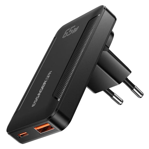 ESSAGER 65W GaN Ultra Thin Travel Charger USB-C + USB-A Fast Charging Adapter for MacBook iPhone iPad - EU Plug - 1