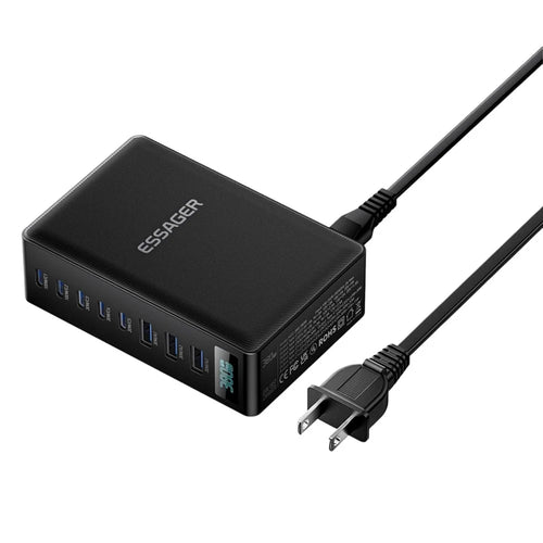 ESSAGER US Plug 100W Fast Charging GaN Desktop Charger 5 USB-C + 3 USB-A for Laptop Phone Tablet - Black - 1