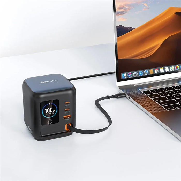 ACEFAST Z10 100W GaN Desktop Charger TFT Display 2 USB-C + USB-A 3 Ports Adapter with Retractable Cable - EU Plug - 2