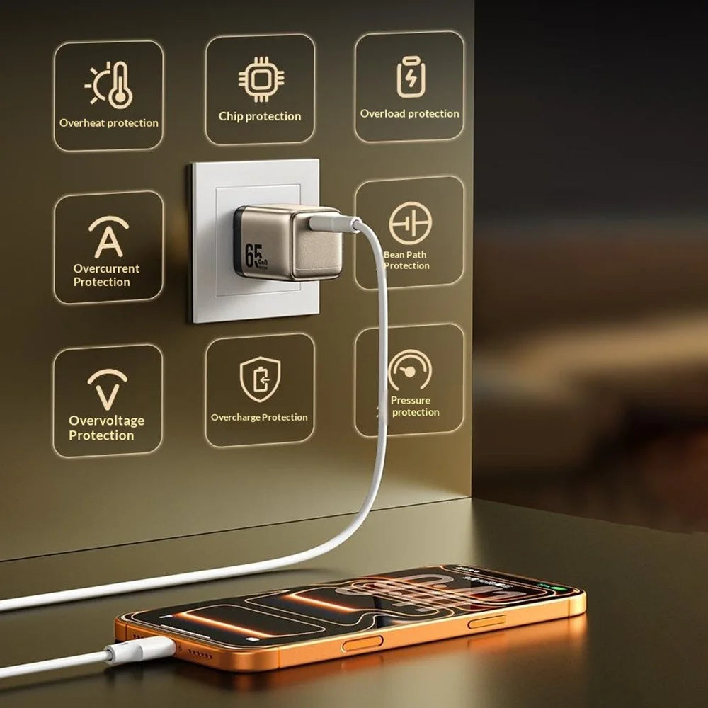 WEKOME WU-09 65W GaN Charger Type-C PD QC Fast Charging Adapter, EU Plug - Gold - 2