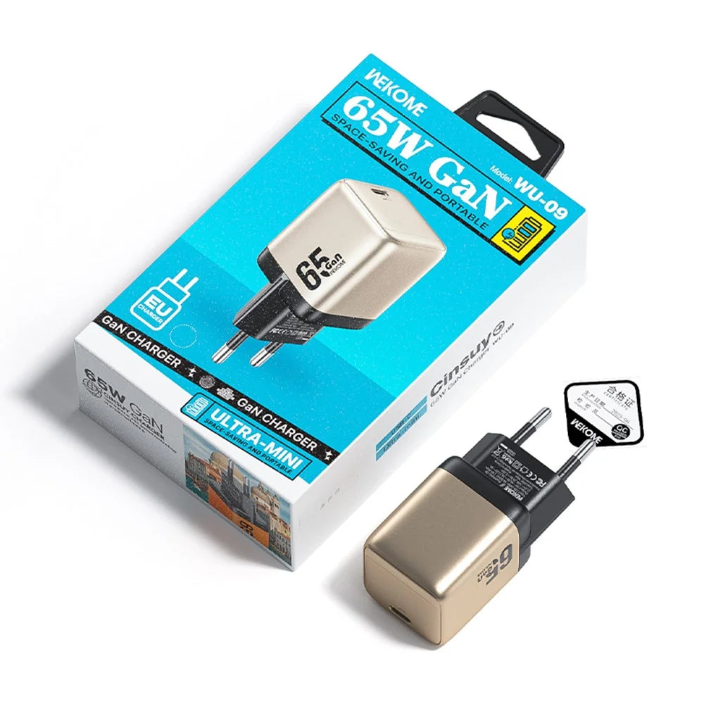 WEKOME WU-09 65W GaN Charger Type-C PD QC Fast Charging Adapter, EU Plug - Gold - 4