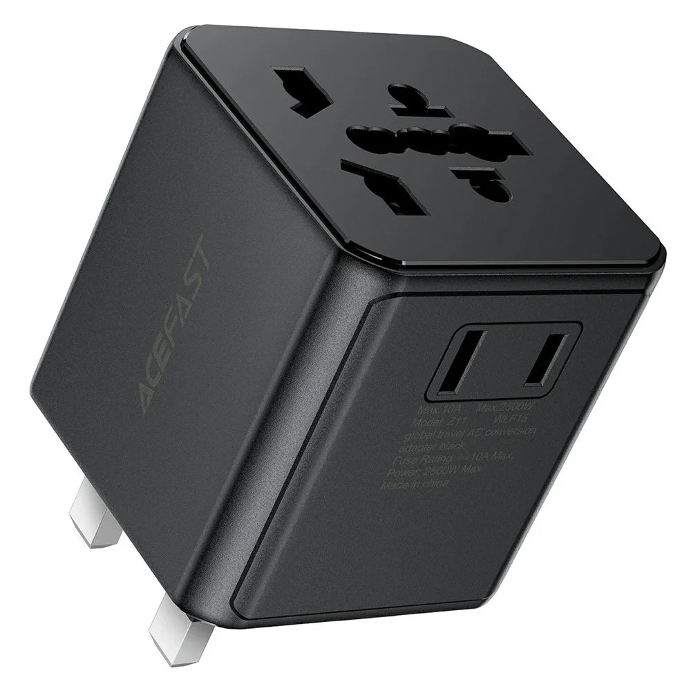 ACEFAST Z11 Global Travel AC Adapter 2500W Socket 2 USB Ports EU UK US AU Plug Converter for Travel - Black - 1