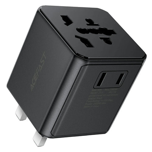 ACEFAST Z11 Global Travel AC Adapter 2500W Socket 2 USB Ports EU UK US AU Plug Converter for Travel - Black - 1