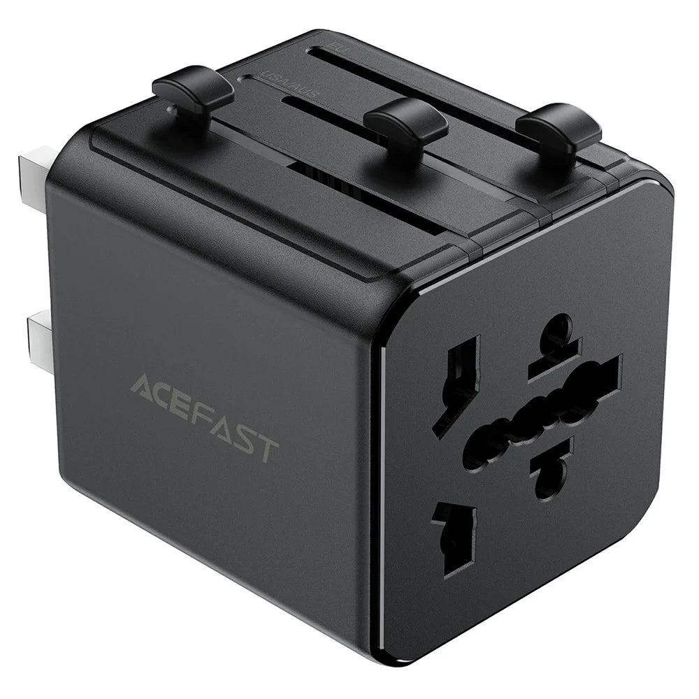 ACEFAST Z11 Global Travel AC Adapter 2500W Socket 2 USB Ports EU UK US AU Plug Converter for Travel - Black - 2