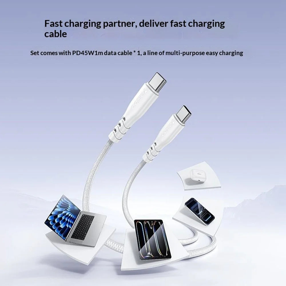 YESIDO YC156 UK Plug PD 45W USB-C + QC 18W USB-A Wall Charger Dual Port Fast Charging Adapter with 1m Type-C Cable - White - 5