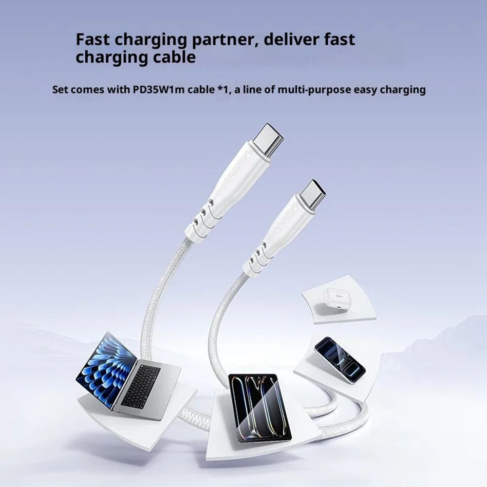 YESIDO YC154 UK Plug PD 35W USB-C + QC 18W USB-A Wall Charger Dual Port Fast Charging Adapter with 1m Type-C Cable - White - 5