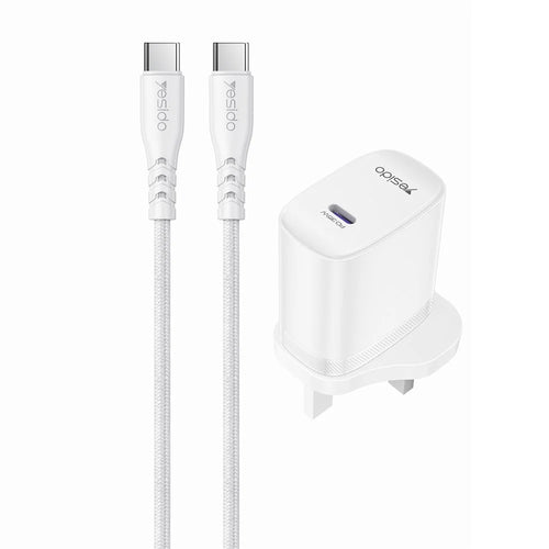 YESIDO YC153 UK Plug PD 35W USB-C Wall Charger Fast Charging Adapter with 1m Type-C Cable for Laptop Phone - White - 1