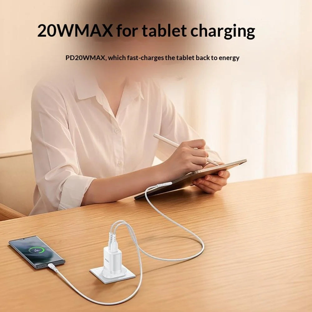YESIDO YC152 UK Plug PD 20W USB-C + QC 18W USB-A Wall Charger Dual Port Fast Charging Adapter with 1m Type-C Cable - White - 3