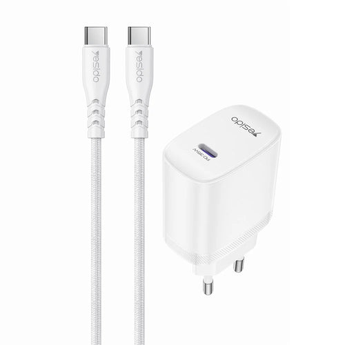 YESIDO YC107 EU Plug PD 35W USB-C Wall Charger Fast Charging Adapter with 1m Type-C Cable for Laptop Phone - White - 1