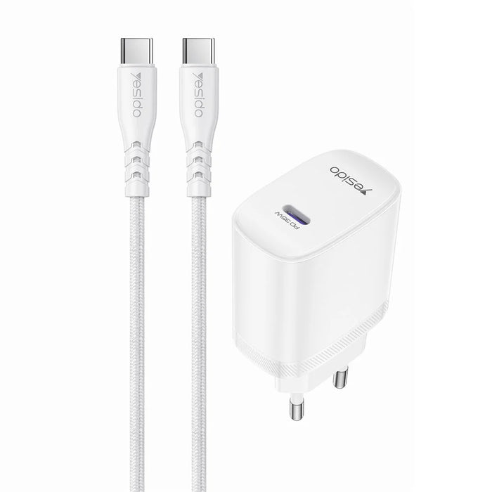 YESIDO YC107 EU Plug PD 35W USB-C Wall Charger Fast Charging Adapter with 1m Type-C Cable for Laptop Phone - White - 1