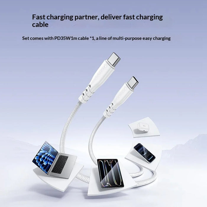 YESIDO YC107 EU Plug PD 35W USB-C Wall Charger Fast Charging Adapter with 1m Type-C Cable for Laptop Phone - White - 5