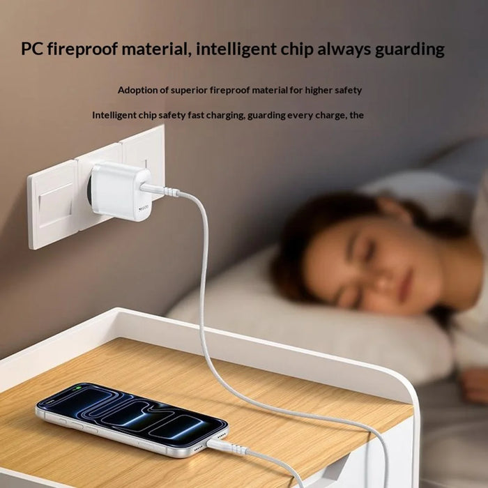 YESIDO YC105 EU Plug PD 20W USB-C Fast Charging Adapter Wall Charger with 1m Type-C Cable for iPhone iPad - White - 4