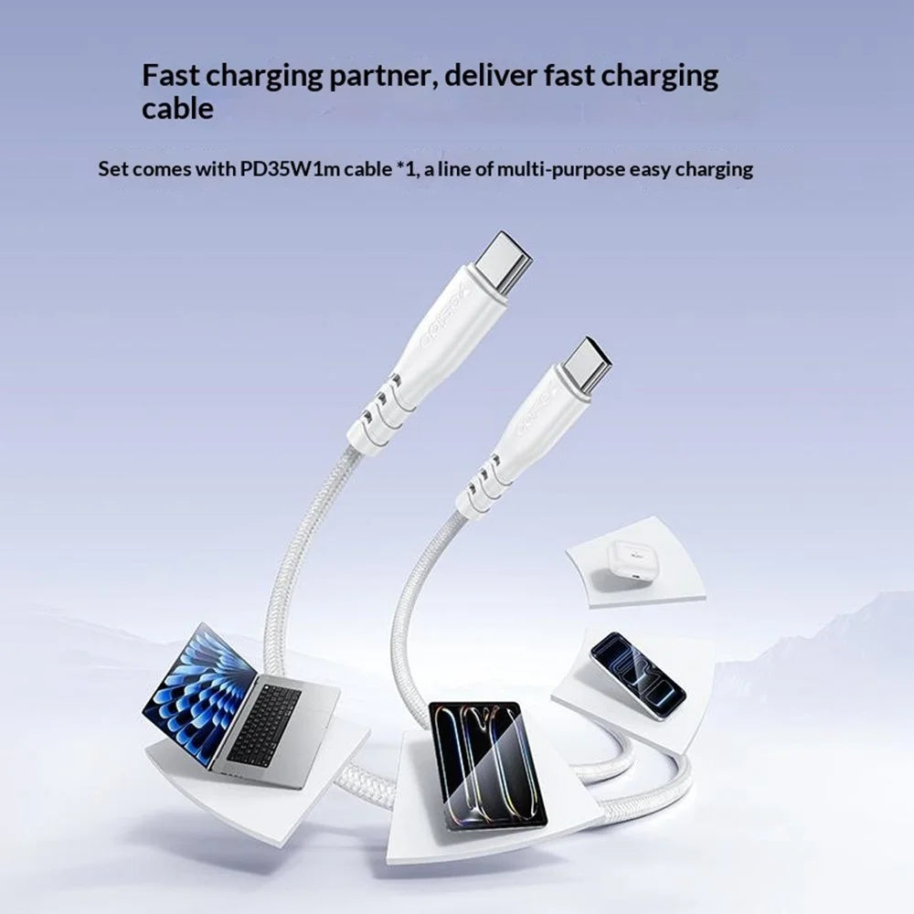 YESIDO YC20U US Plug PD 35W USB-C Wall Charger Fast Charging Adapter with 1m Type-C Cable for Laptop Phone - White - 5