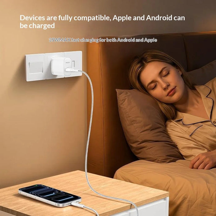 YESIDO YC24U US Plug QC 3.0 18W USB-A Fast Charging Adapter Wall Charger with 1m USB-A to Type-C Cable - White - 3