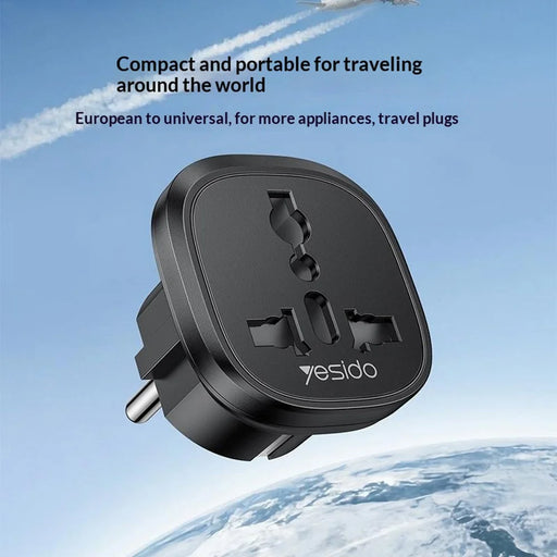 YESIDO MC44 EU Plug to Universal Socket Global Travel Adapter 100V-250V 10A Multi-Country Converter - Black - 2