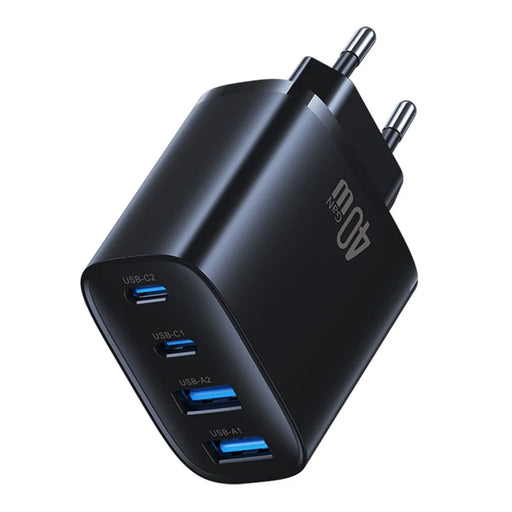 USAMS CC330 T70 2 USB-A + 2 USB-C 4-Port GaN Power Adapter 20W Fast Charger, EU Plug - Black - 1