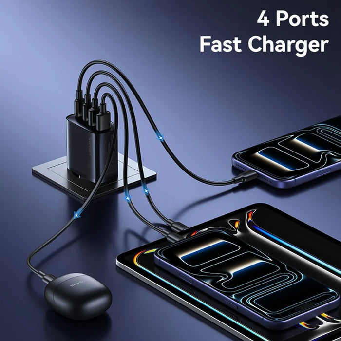 USAMS CC330 T70 2 USB-A + 2 USB-C 4-Port GaN Power Adapter 20W Fast Charger, EU Plug - Black - 4