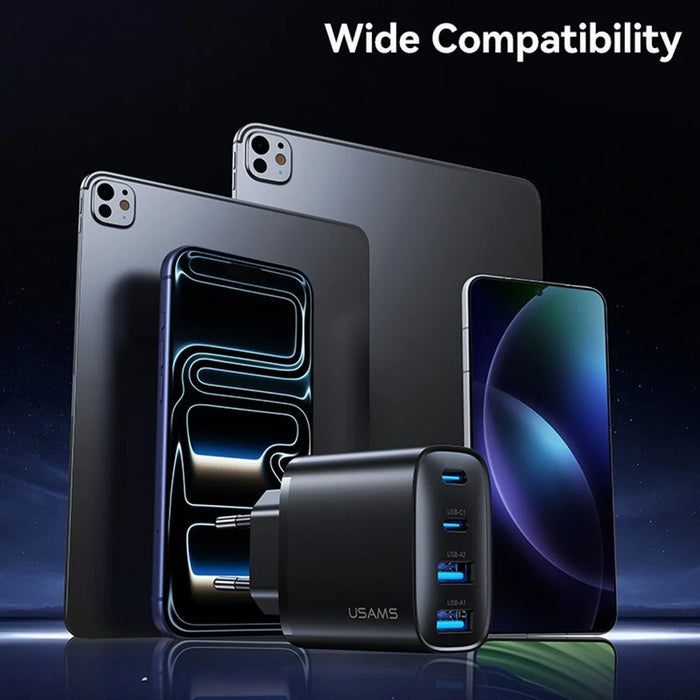 USAMS CC330 T70 2 USB-A + 2 USB-C 4-Port GaN Power Adapter 20W Fast Charger, EU Plug - Black - 6