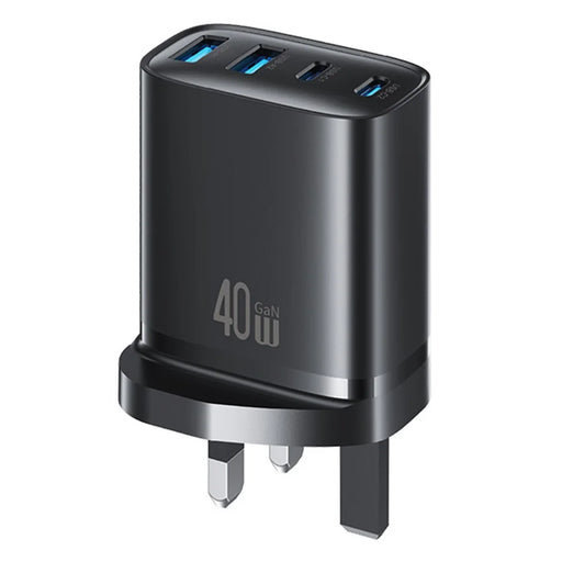 USAMS CC332 T70 2 USB-A + 2 USB-C 4-Port GaN Power Adapter 20W Fast Charger, UK Plug - Black - 1