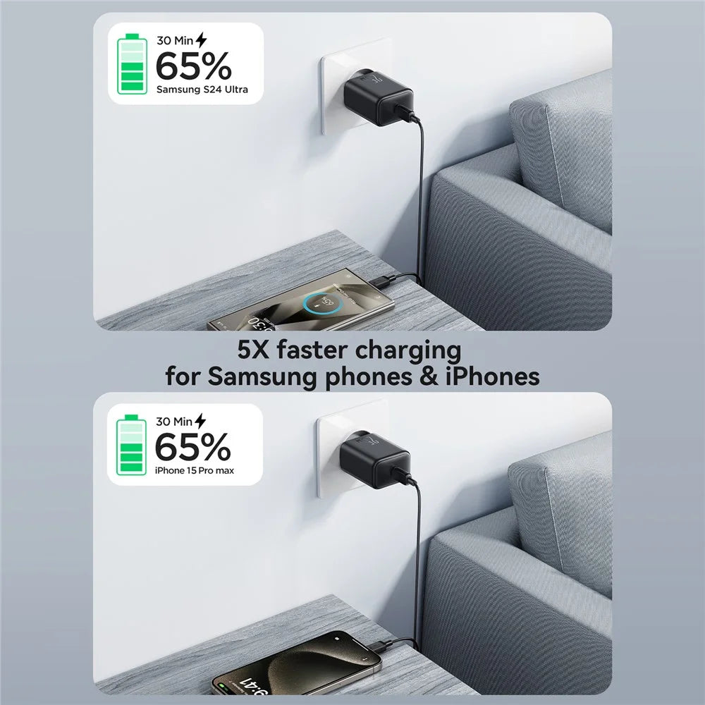 JOYROOM JR-TCF23 25W USB-C Charger with 1m Type-C Cable Fast Charging, EU Plug - Black - 5