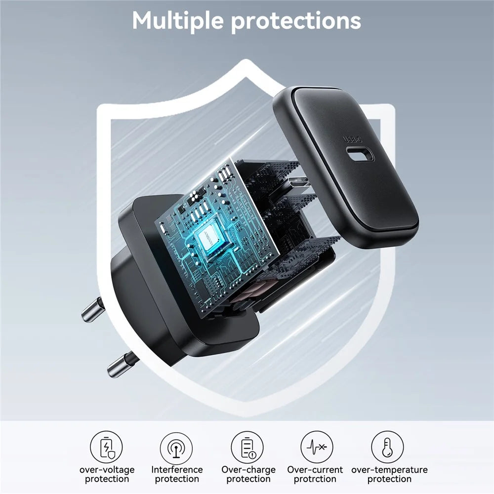 JOYROOM JR-TCF23 25W USB-C Charger with 1m Type-C Cable Fast Charging, EU Plug - Black - 7