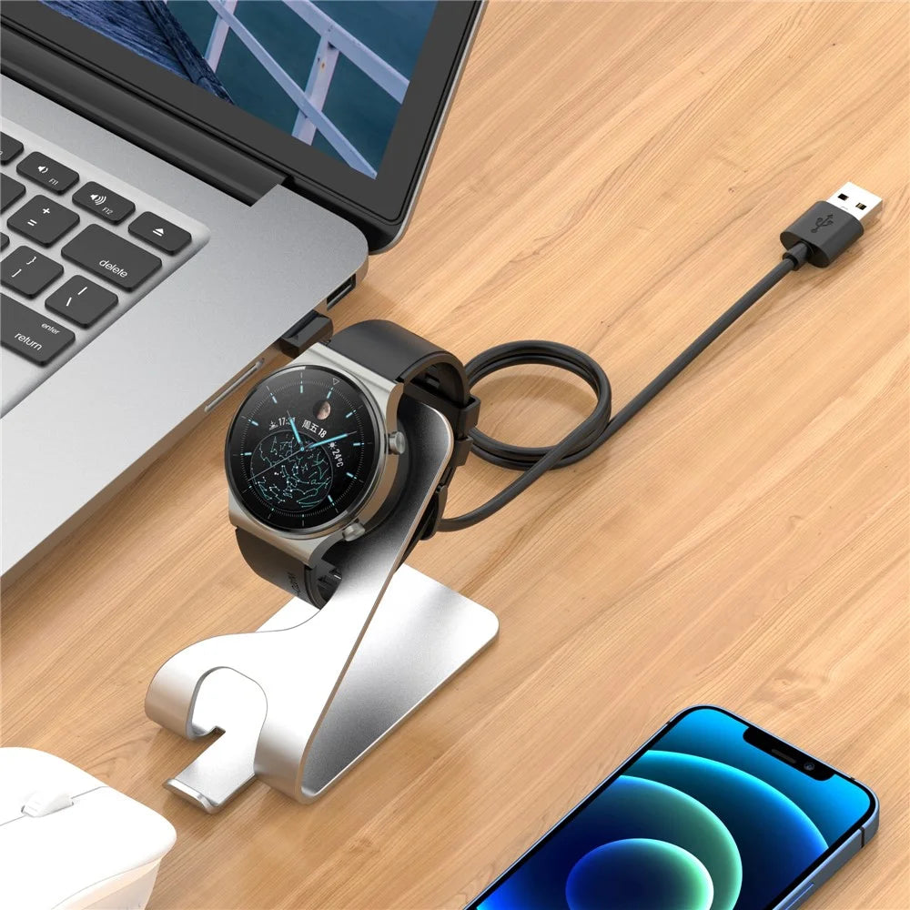 Magnetic Charging Stand for Huawei Watch GT 6 46mm / 41mm / Watch 5 42mm / 46mm / Watch GT Runner 2 Aluminum Alloy Watch Desktop Charger with 1.5m USB Cable - Silver - 2