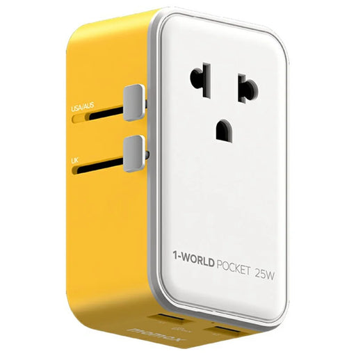 MOMAX UA32 1-World Pocket 25W GaN Global Travel Adapter 4-Port 1-Outlet Universal Wall Charger Adapter - Yellow - 1