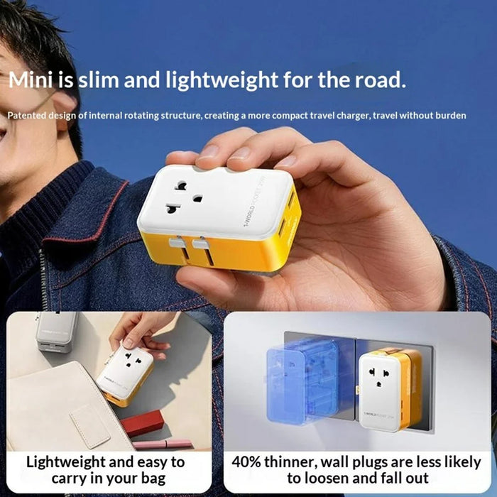 MOMAX UA32 1-World Pocket 25W GaN Global Travel Adapter 4-Port 1-Outlet Universal Wall Charger Adapter - Yellow - 3