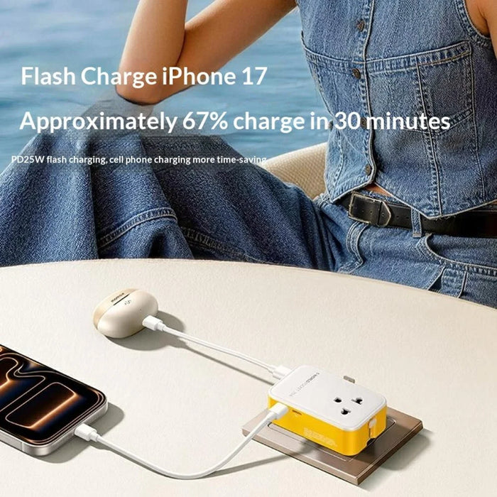 MOMAX UA32 1-World Pocket 25W GaN Global Travel Adapter 4-Port 1-Outlet Universal Wall Charger Adapter - Yellow - 4