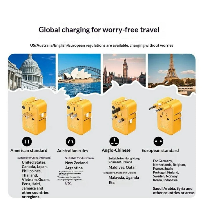 MOMAX UA32 1-World Pocket 25W GaN Global Travel Adapter 4-Port 1-Outlet Universal Wall Charger Adapter - Yellow - 5