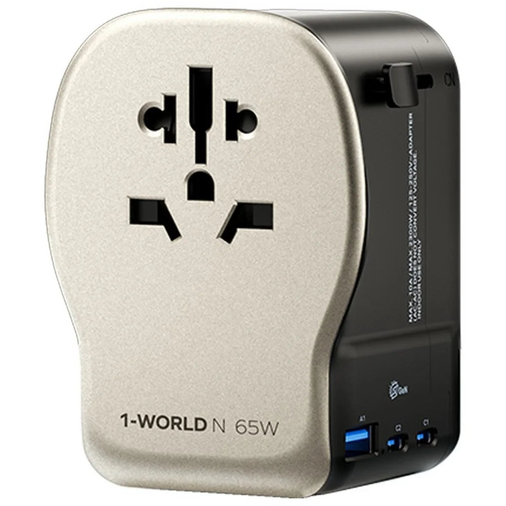 MOMAX UA35 1-World N 65W GaN Global Travel Charger Adapter 3 USB Ports Wall Charger - Gold - 1