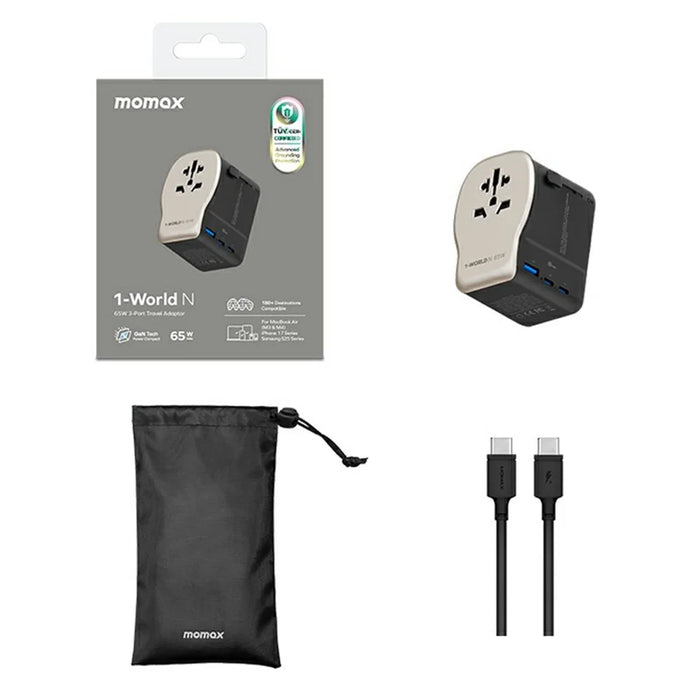 MOMAX UA35 1-World N 65W GaN Global Travel Charger Adapter 3 USB Ports Wall Charger - Gold - 7