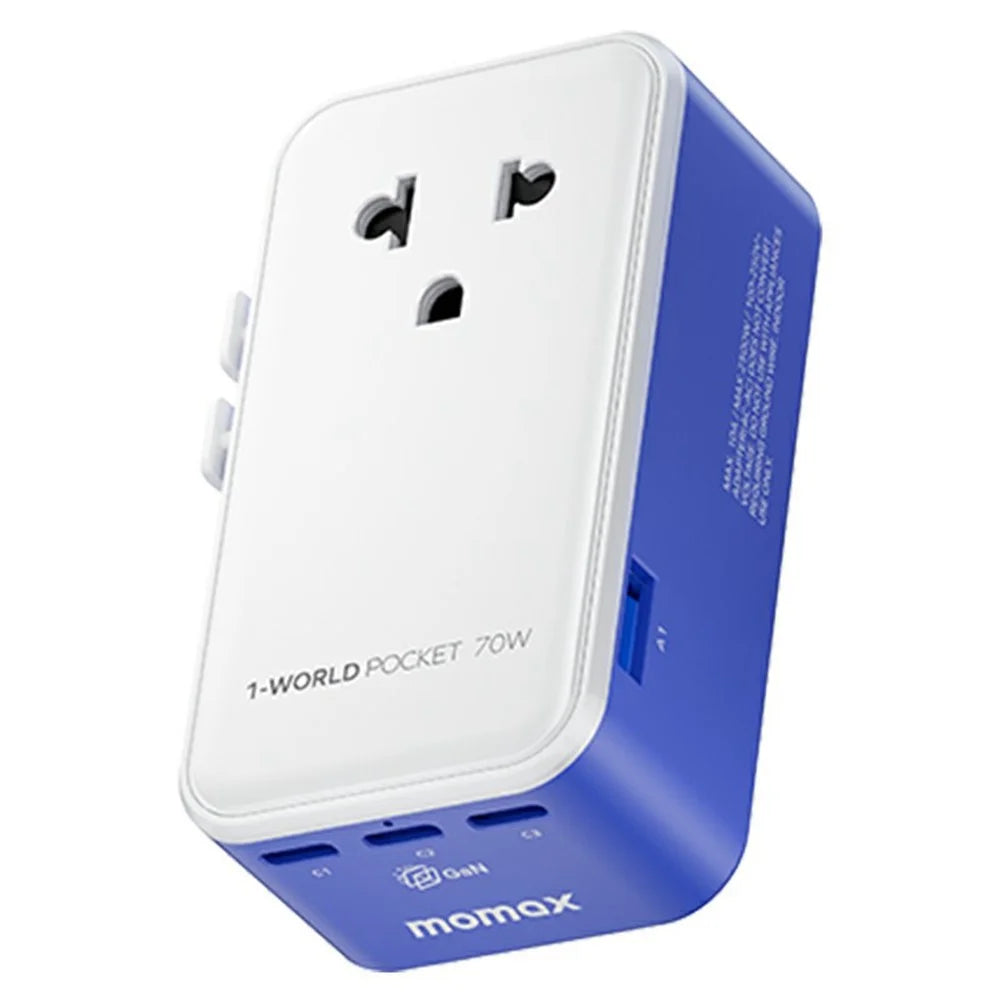 MOMAX UA36 1-World Pocket 70W GaN Global Travel Charger Adapter Universal Wall Charger Plug Converter - Blue - 1
