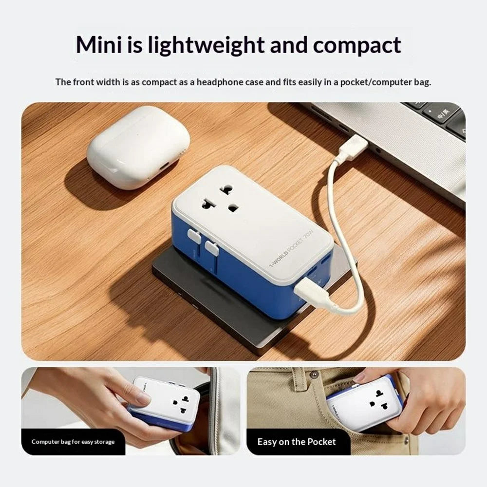 MOMAX UA36 1-World Pocket 70W GaN Global Travel Charger Adapter Universal Wall Charger Plug Converter - Blue - 4