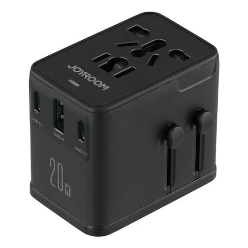 JOYROOM JR-TCW01 20W Universal Travel Adapter 2 USB-C + UBS-A GaN Charger - Black - 1
