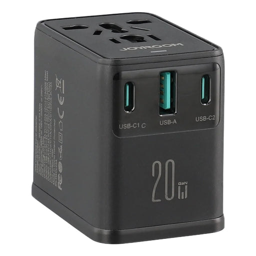 JOYROOM JR-TCW01 20W Universal Travel Adapter 2 USB-C + UBS-A GaN Charger - Black - 2