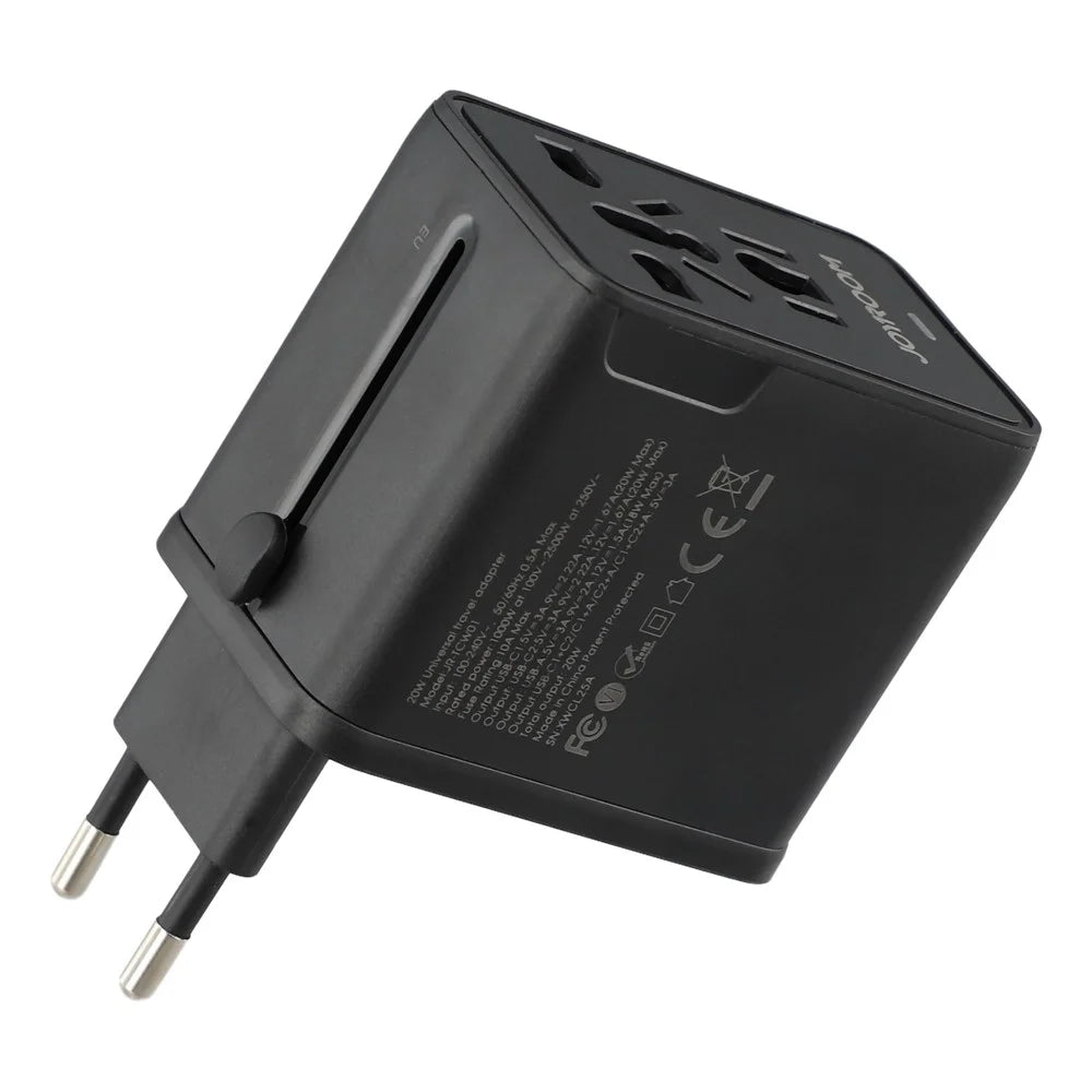 JOYROOM JR-TCW01 20W Universal Travel Adapter 2 USB-C + UBS-A GaN Charger - Black - 3
