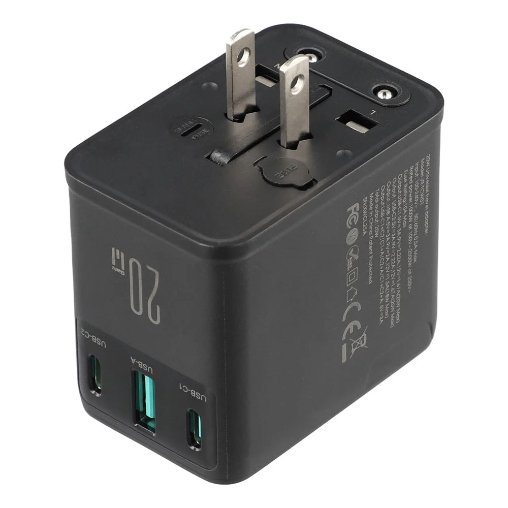 JOYROOM JR-TCW01 20W Universal Travel Adapter 2 USB-C + UBS-A GaN Charger - Black - 5