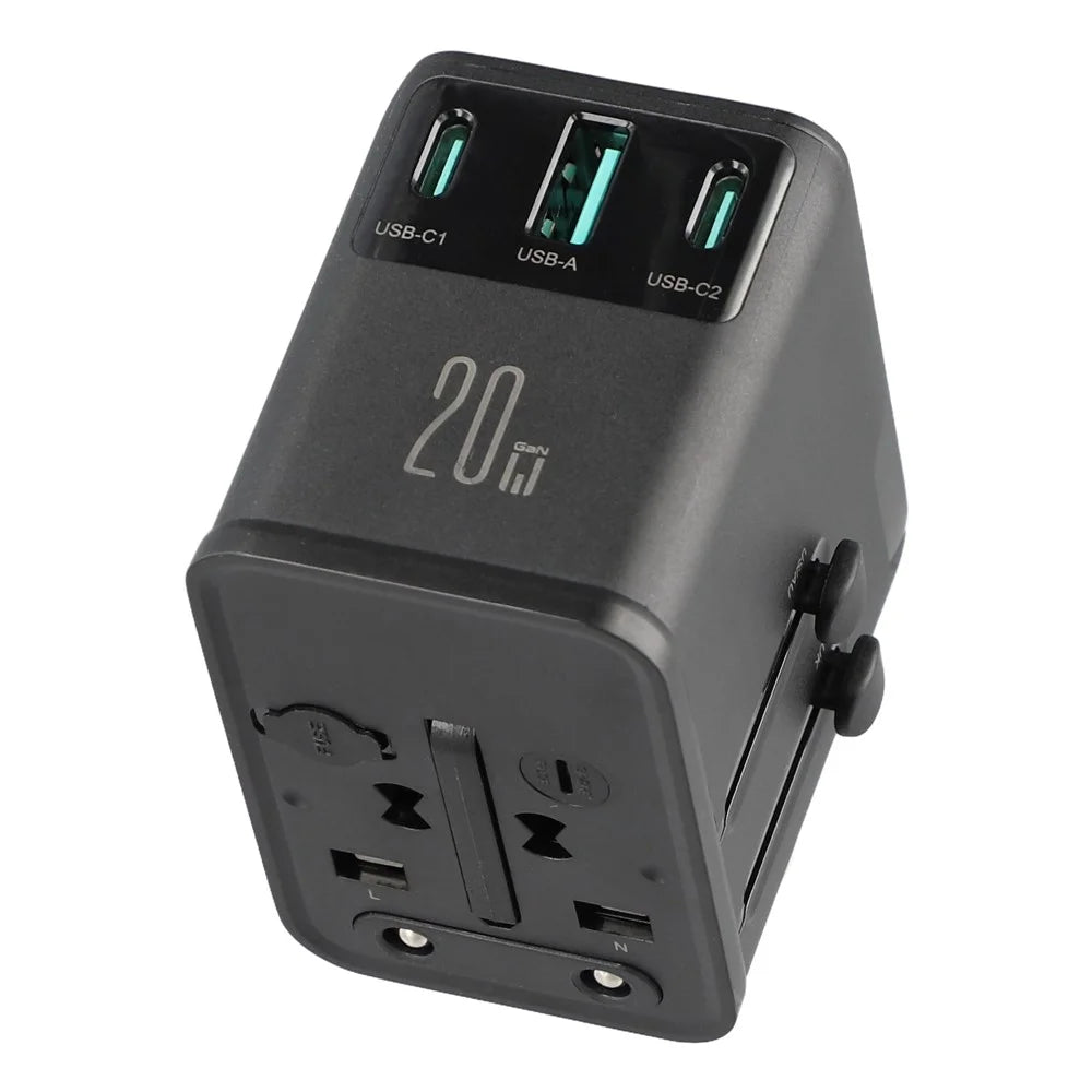 JOYROOM JR-TCW01 20W Universal Travel Adapter 2 USB-C + UBS-A GaN Charger - Black - 7