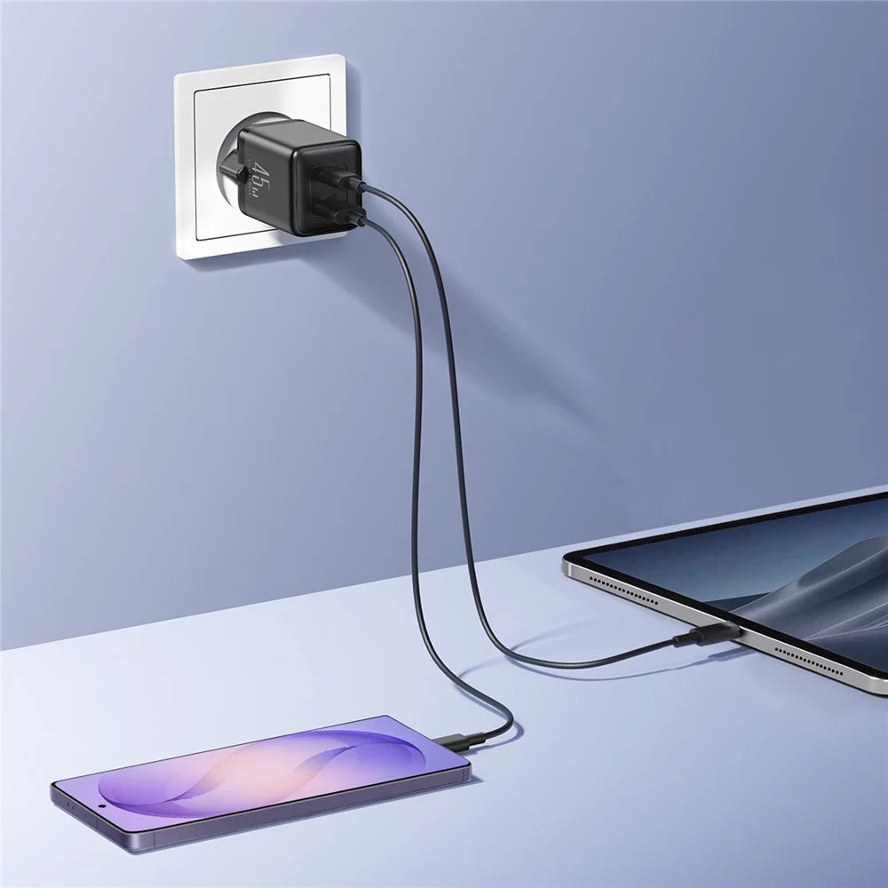 JOYROOM JR-TG8 45W GaN Charger USB-A + USB-C Dual Ports Fast Charging Adapter - EU Plug / Black - 5
