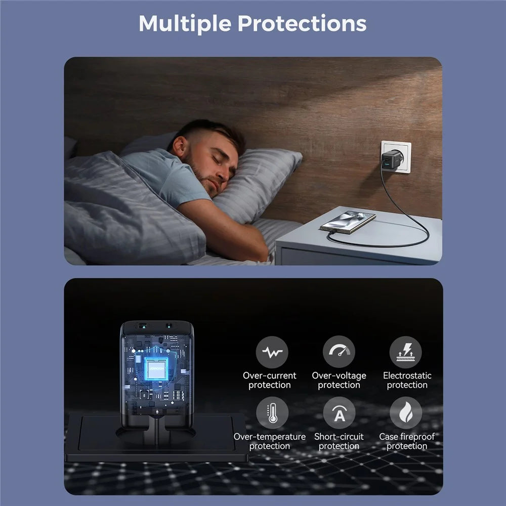 JOYROOM JR-TG8 45W GaN Charger USB-A + USB-C Dual Ports Fast Charging Adapter - EU Plug / Black - 6