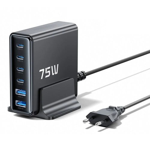 TOOCKI TCT75-22 75W GaN Desktop Charger 6 Ports 4 USB-C+2 USB-A Fast Charging Station - EU Plug - 1
