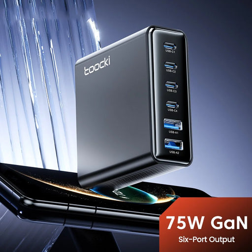 TOOCKI TCT75-22 75W GaN Desktop Charger 6 Ports 4 USB-C+2 USB-A Fast Charging Station - EU Plug - 2